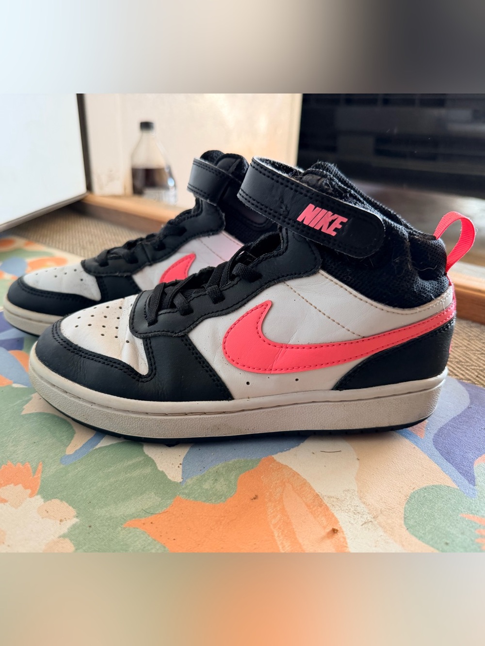 Nike Kids High-Top Sneakers in Black, White & Hot Pink